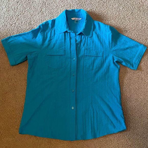 Allison Daley Tops - Allison Daley Button Down Top Women Size 8 Casual Short Sleeve Turquoise Blue